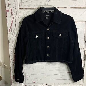 Forever 21 Black Corduroy Cropped Jean Jacket 100% Cotton Sz Small